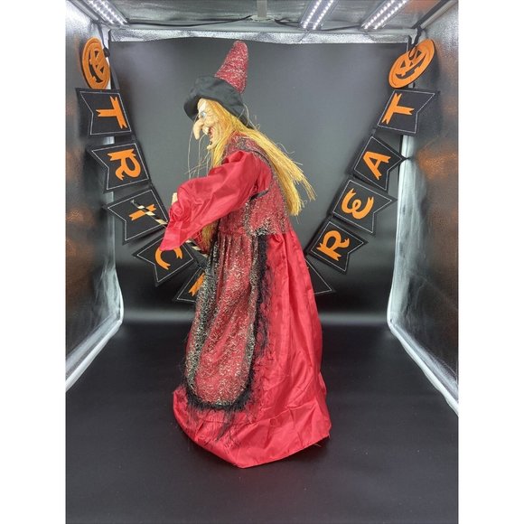 Halloween Witch Doll  Broom Hat Black & Orange 24 Inch Tall Tested & Working - Picture 5 of 7
